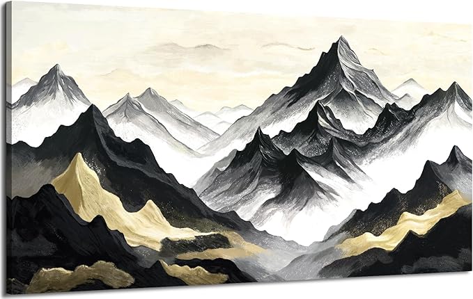amatop Large Abstract Mountain Wall Art for Living Room Office Bedroom Modern Landscape Canvas Art Print Inspirational Artwork Horizontal Black Gold and White Nature Picture Wall Decor 48x24 Inch-Ruum Studio Home