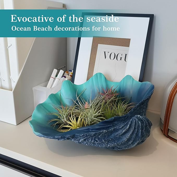 Extra Large Clam Shells Decorative Bowl-Caribbean Blue Sea Shells Decorative Storage Bowls for Coastal Beach theme house table centerpiece decorations & Nautical decor for coffee table-12.4"-1PC-Ruum Studio Home