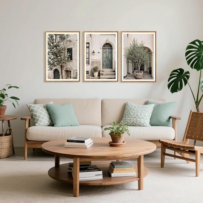 HPNIUB Large Vintage Italy City Landscape Framed Canvas Wall Art Set, Olive Green Tree Country Wall Decor, Modern Minimalist Countryside Villages Picture for Living Room,Bedroom,Office-16 x24 x3-Ruum Studio Home