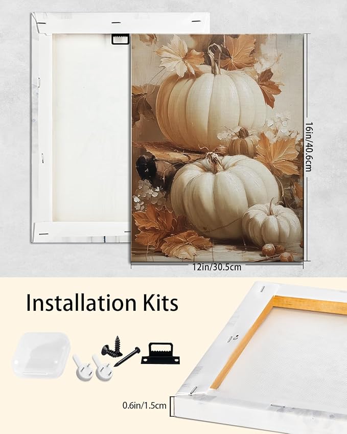 Rustic Autumn Pumpkin Wall Art Decor, Framed Vintage Thanksgiving Decorations, Fall Canvas Wall Art for Home, Kitchen and Living Room, Cozy Fall Decor Picture Print Ready to Hang-Ruum Studio Home