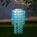 Hanging Solar Lantern Outdoor, 2 Tiers 21” Solar Blue Acrylic Beaded Chandelier with Cool White LED S Hooks for Garden Yard Patio Gazebo Outside Decor-Ruum Studio Home