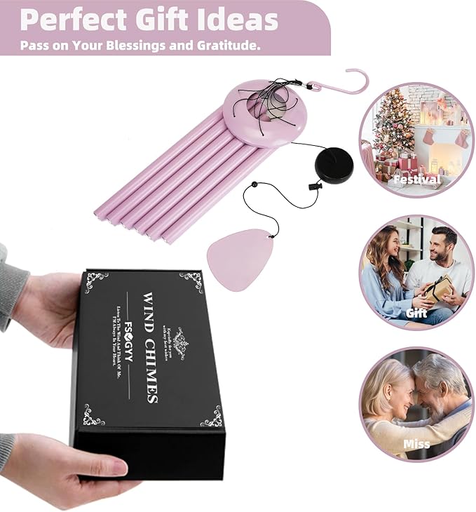 Wind-Chimes-Outdoor-Deep-Tone, Large Soothing Melodic Tones Windchimes, Wind Chimes for Outside, Memorial Wind Chime Best Gift for Mom Women Grandma Neighbors(32" Pink Coated Aluminum)-Ruum Studio Home