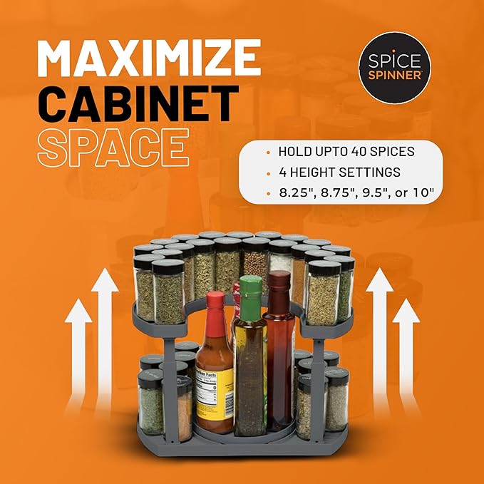 2-Tier Spice Rack Organizer for Cabinet | Rotating Lazy Susan Spice Organizer Holds 40 Spice Jars | Countertop & Pantry Spice Shelf for Kitchen Organization & Storage (Gray)-Ruum Studio Home