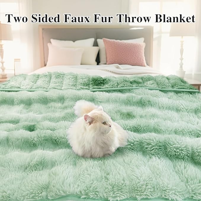Bcareself Faux Fur Blanket Two Sided Ultra Soft Fluffy Reversible Fuzzy Throw Blanket for Women Men Double Sided Ombre Faux Luxe Faux Fur Thick Minky Blanket for Couch Bed-Ruum Studio Home