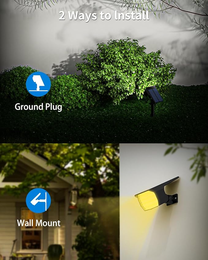 3 Colors Solar Lights Outdoor Waterproof IP65 Outdoor Spot Lights for Yard 52 LEDs 600LM Solar Powered Landscape Spotlights Solar Security Wall Lights for Garden Pathway Outside- 10 Pack-Ruum Studio Home