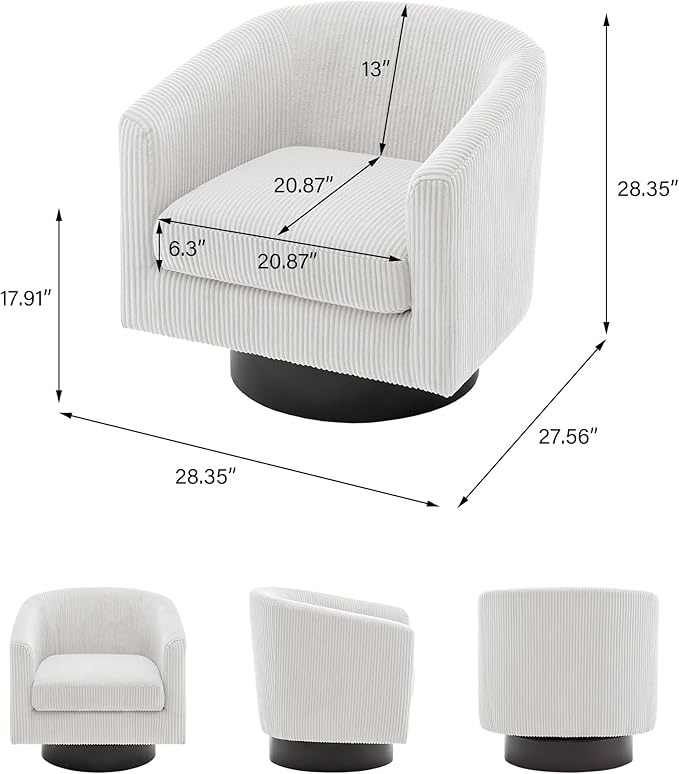 Swivel Barrel Accent Chair, Modern Round Corduroy Fabric Arm Chair for Living Room, Bedroom, Comfy Club Reading Chairs for Adults (Corduroy Beige, Set of 2)-Ruum Studio Home