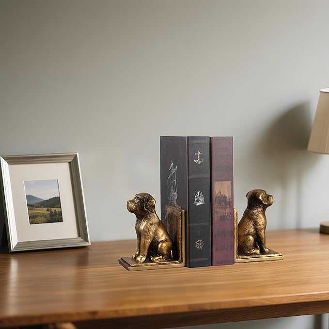 Book Ends for Shelves to Hold Books Heavy Duty,Decorative Bookend for Bookshelf Décor,Cute Animal Dog Book Stopper Labrador Retriever Statues for Home, Office Desk Decoration,1pair-Ruum Studio Home