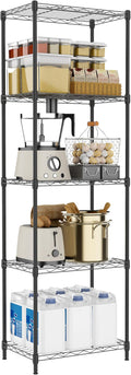 5 Tiers Shelf Metal Storage Shelves Wire Rack Closet Organizers with Wheel for Garage Kitchen Bathroom Laundry Black 11.8" D x 17.7" W x 55" H-Ruum Studio Home