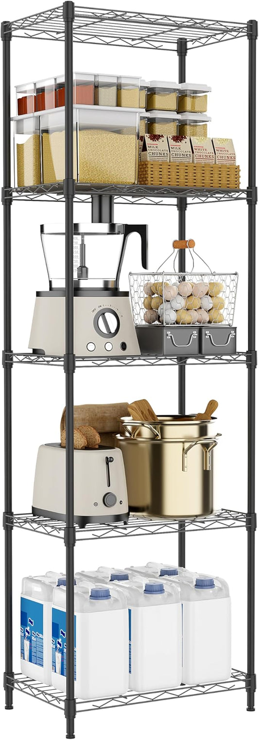 5 Tiers Shelf Metal Storage Shelves Wire Rack Closet Organizers with Wheel for Garage Kitchen Bathroom Laundry Black 11.8" D x 17.7" W x 55" H-Ruum Studio Home