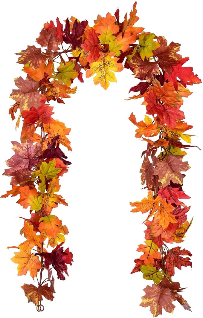 Lvydec 2 Pack Fall Garland Decoration - 5.8ft/Strand Artificial Maple Garland Colorful Leaves Autumn Decor for Home Wedding Party Thankgiving (Mixed Color)-Ruum Studio Home