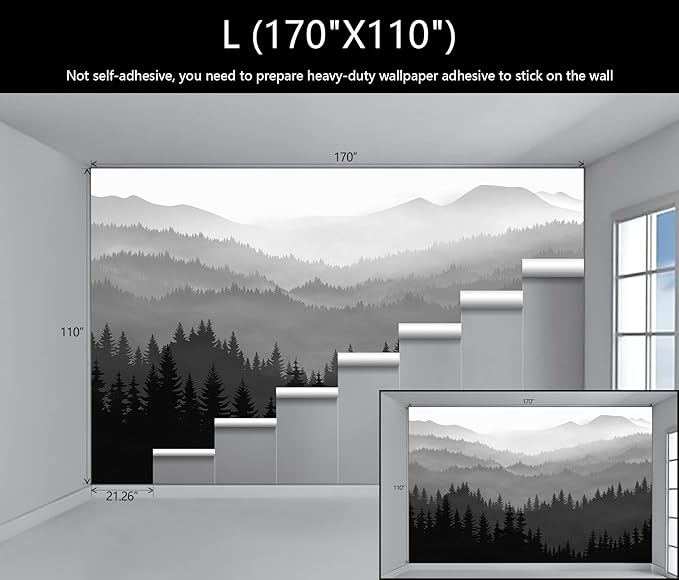 WFBHUA-Black and White Forest Mountain Wallpaper Gray Woodland Nature Landscape Wall Paper Mural for Bedroom Living Room(Not Peel and Stick)-Ruum Studio Home
