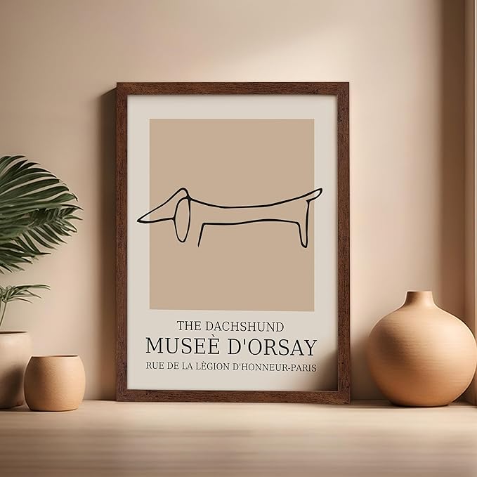 Poster Master Vintage Poster - Retro Minimalist Print - Gift for Artist, Housewarming - Dachshund Dog, Line Drawing, Abstract - Wall Decor for Living Room, Bedroom, 16x20 Brown Framed-Ruum Studio Home