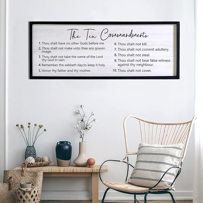 The Ten Commandments Rustic Bible Verse Framed Wall Art, 40''×15'' Positive Religious Christian Saying Sign for God Jesus Christ Prayer, Vintage Horizontal Holy Inspirational Catholic Scripture Decor-Ruum Studio Home