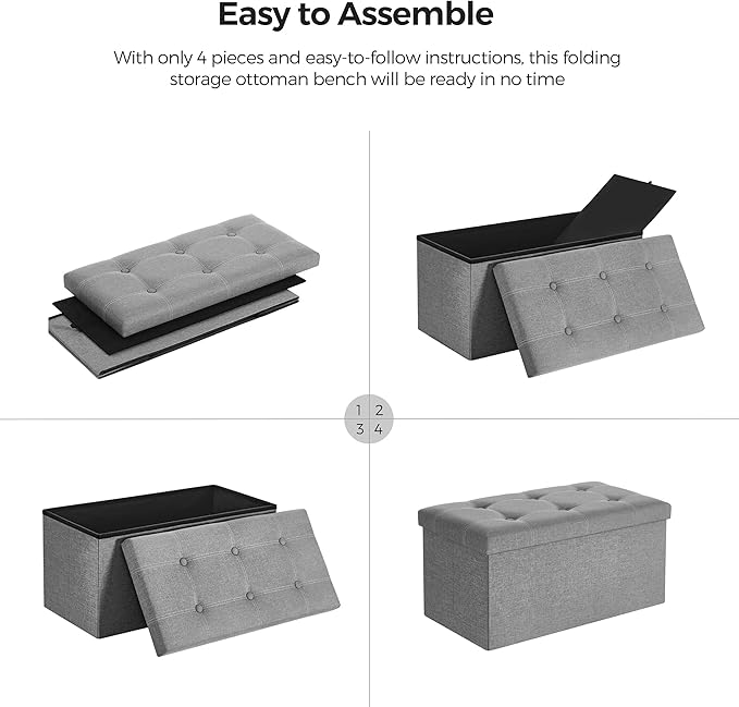 SONGMICS MAZIE Collection - 30 Inches Ottoman Storage Bench, 21 Gal. Folding Chest with Breathable Linen-Look Fabric, Load up to 660 lb, for Entryway, Living Room, Bedroom, Light Gray ULSF001G02-Ruum Studio Home