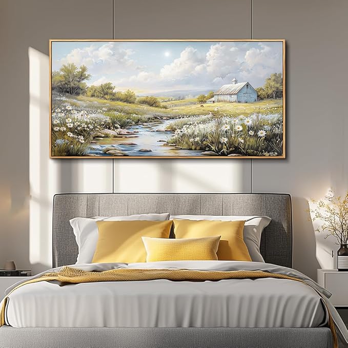 PHAOHUAXM Large Canvas Wall Art For Living Room Wall Decor For Bedroom Flower Watercolour Office Decoration Countryside Scenery Wall Picture Printing Art Painting Home Decor 30x60 In Wood Framed-Ruum Studio Home