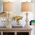 BOBOMOMO 27" Farmhouse 3-Way Dimmable Touch Control Table Lamp Set of 2 with USB A &USB C Charging Ports for Bedroom Living Room Vintage Rustic Traditional Nightstand Bedside Lamps (2 Bulbs Included)-Ruum Studio Home