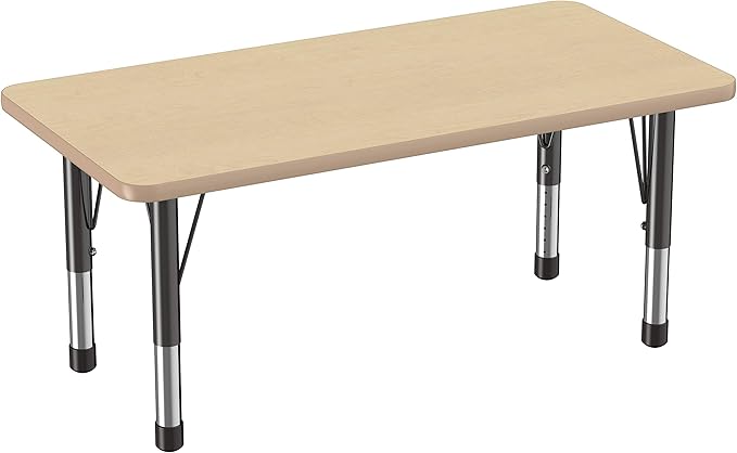 FDP Rectangle Activity School and Kids Classroom Table (24 x 48 inch), Toddler Legs, Adjustable Height 15-24 inches - Maple Top and Maple Edge-Ruum Studio Home