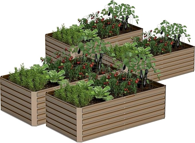 8x4x2 ft Outdoor Raised Garden Bed, Large Metal Planter Raised Beds, Planters for Outdoor Plants for Vegetables, Flowers, Herbs, Fruits, and Succulents.(4 Pcs)-Ruum Studio Home