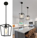 2 Pack 1-Light Black Pendant Lights for Kitchen Island, Farmhouse Metal Pendant Light Iron Cage Hanging Light Fixtures with Clear Glass Shade for Dining Room, Entryway, Hallway, Foyer-Ruum Studio Home