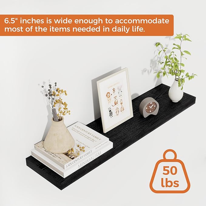 Fun Memories Floating Shelves for Wall, 27.5" Rustic Wood Deep Wall Mounted Shelves with Invisible Brackets for Decor & Storage, Floating Shelf for Living Room, Bathroom (Black, Set of 2)-Ruum Studio Home