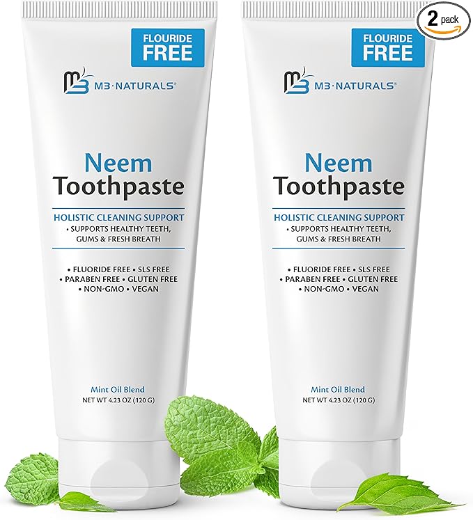 Fluoride-Free Neem Toothpaste with Mint for Adults & Kids with Sensitivity | Vegan, Gluten & SLS Free Herbal Formula for Sensitive Teeth, Healthy Gums and Fresh Breath, 4.23 oz (120 g) Pack of 2 by M3-Ruum Studio Home