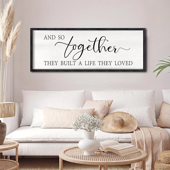 And So Together They Built A Life They Loved Sign Large Above Bed Wall Decor 32"×12" for Bedroom Over Bed Wall Art Hanging (Black)-Ruum Studio Home