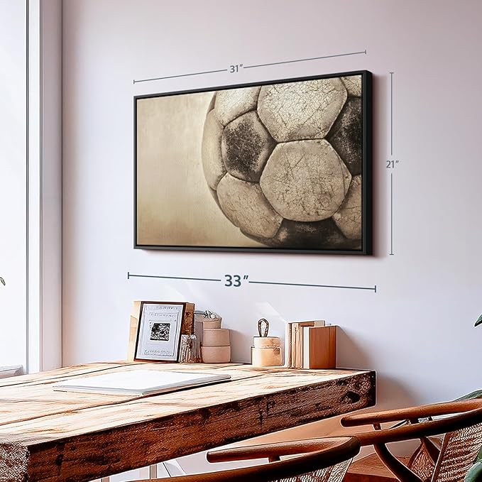 Elephant Stock Worn Soccer Ball Wall Art - Horizontal Framed Canvas - 1-Piece Living Room Wall Decor - Photography sports Canvas Print - Brown and Gray Decor for Wall - 31" X 21"-Ruum Studio Home
