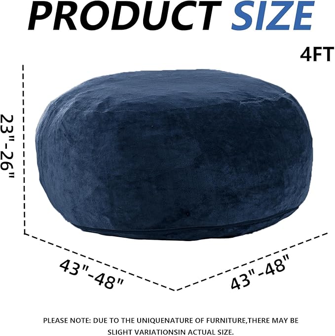 4FT Large Bean Bag Chairs,Big Adult Size Memory Foam Beanbags with Filler Included,Machine Washable Corduroy Cover,Ultra Soft Plush Gaming Bing Bag Puff Chair for Dorm, Living Room & Bedroom (Blue)-Ruum Studio Home