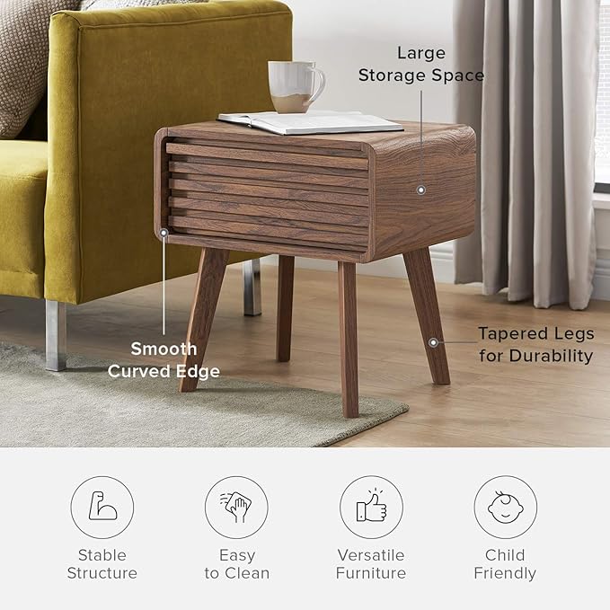 mopio Ensley Nightstand, Side Table, End Table, Mid Century Modern Nightstand with Drawer, Bedside Tables, Small Nightstands with Storage, for Living Room, Bedroom (Single)-Ruum Studio Home
