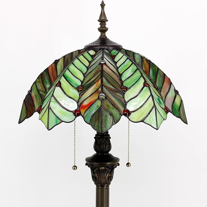 Tiffany Floor Lamp Stained Glass Lamp Standing Reading Light 16x16x70 Inch for Living Room (Amber Green Beach Coconut Tree Style)-Ruum Studio Home