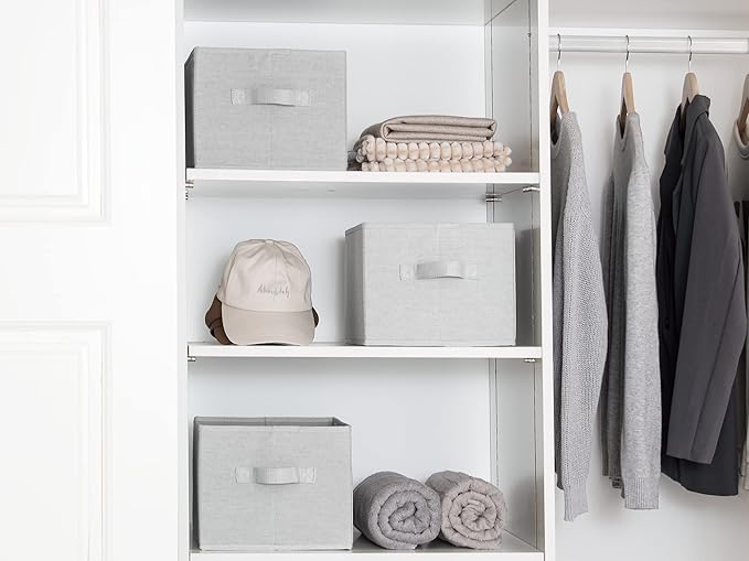 StorageWorks Storage Baskets for Shelves, Foldable Fabric Closet Storage Bins with Handles, Fabric Storage Bins Clothes Organizer, Light Grey, 3-Pack, Large-Ruum Studio Home