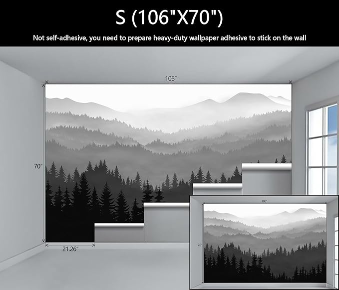 WFBHUA-Black and White Forest Mountain Wallpaper Gray Woodland Nature Landscape Wall Paper Mural for Bedroom Living Room(Not Peel and Stick)-Ruum Studio Home