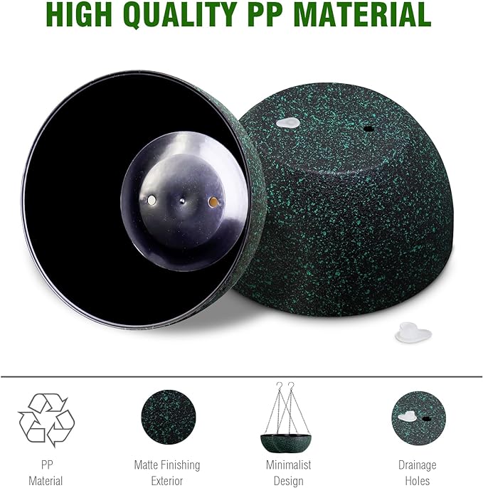 13inch Large Hanging Planters Pots for Outdoor Indoor Plants with Drainage Holes and Chain, 2pack Round Hanging Flower Pots for Garden Home Porch Decor, Black with Green Speckles-Ruum Studio Home