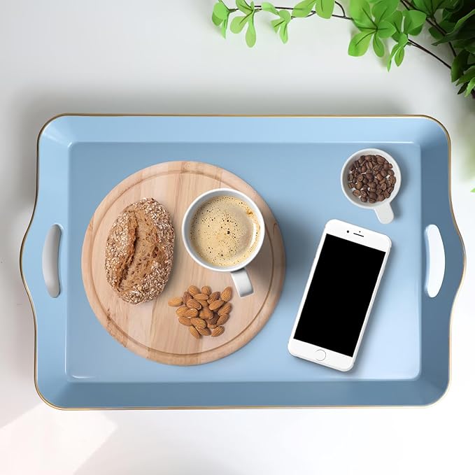 Spsyrine Light Blue Decorative Tray, Elegant Plastic Serving Tray with Handles, Coffee Table Tray for Ottoman, Living Room, Home Decor-Ruum Studio Home