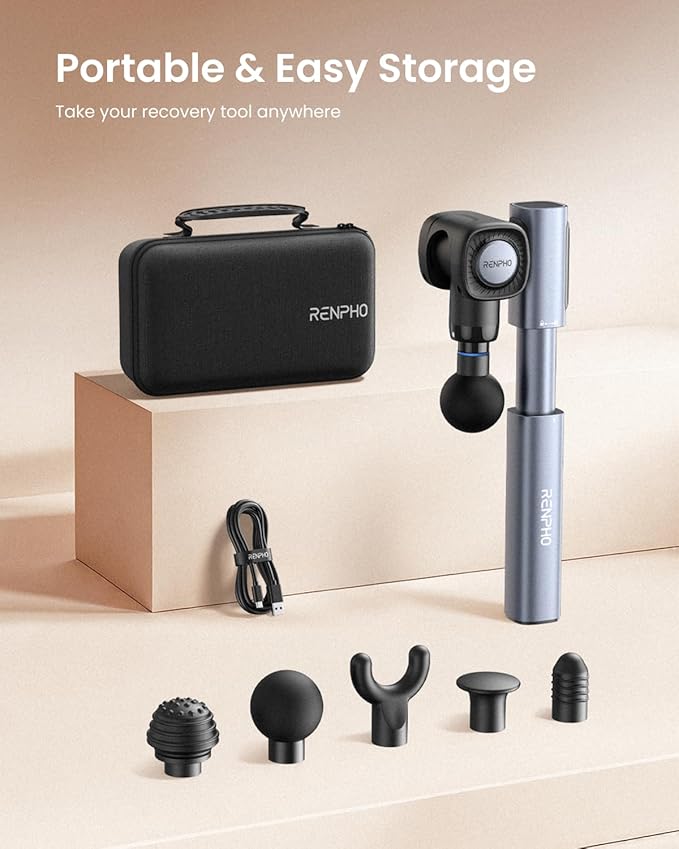RENPHO Massage Gun with Adjustable Angles and Extension Handle, Handheld Percussion Muscle Massager Deep Tissue with Portable Carry Case for Men Women, Extend 2-Ruum Studio Home