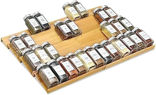 Spice Drawer Organzier,4 Tiers- 8Pcs Bamboo Spice Rack Tray Insert for Cabinet Drawer Countertop, Kitchen Seasoning Storage Drawer Organization,22" Wide x 15.8" Deep （Hold UP To 48 Jars-Ruum Studio Home