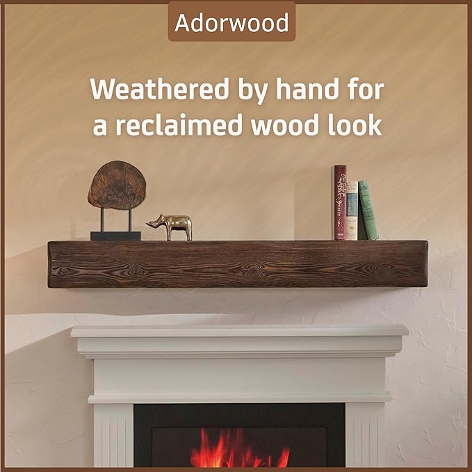 Handmade Fireplace Mantel Shelf 72", Extra Wide Rustic Wood Mantles for Over Fireplace, Wall Mounted Floating Mantel Shelves for Living Room Decor (Dark Walnut, 72Lx6Hx8D)-Ruum Studio Home