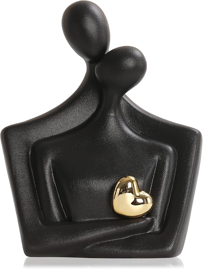 Porcelain Romantic Couple Figurines Statue Black Aesthetic Decorations Hugging Couple Sculptures - Modern Ceramic Sculpture Home Accents for Living Room Bedroom Coffee Table, Desktop, Bookshelf-Ruum Studio Home