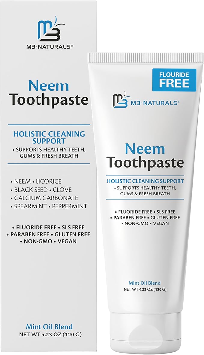 Fluoride-Free Neem Toothpaste with Mint for Adults & Kids with Sensitivity | Vegan, Gluten & SLS Free Herbal Formula for Sensitive Teeth, Healthy Gums and Fresh Breath, 4.23 oz (120 g) Pack of 2 by M3-Ruum Studio Home