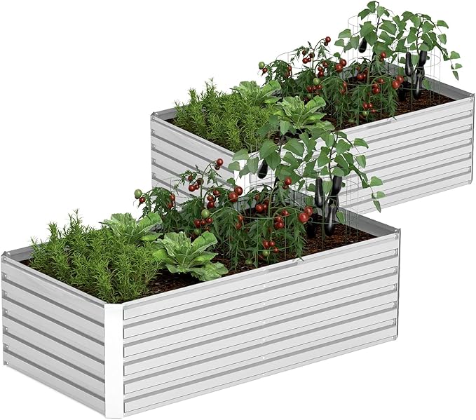 8x4x2 ft Outdoor Raised Garden Bed, Large Metal Planter Raised Beds, Planters for Outdoor Plants for Vegetables, Flowers, Herbs, Fruits, and Succulents.(2 Pcs)-Ruum Studio Home