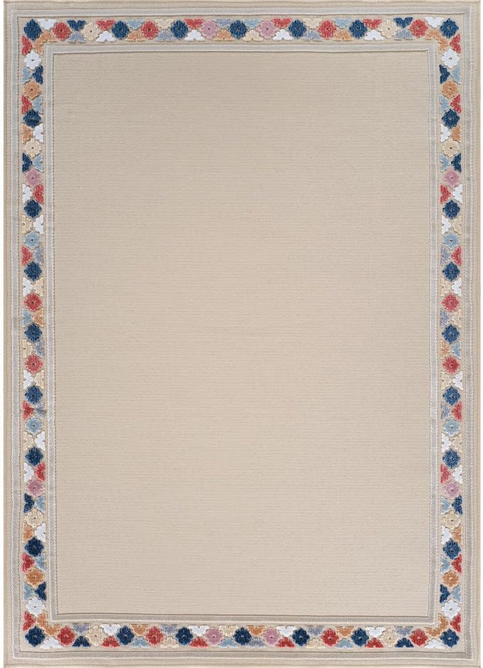 Beverly Rug Outdoor Rug 6x9 Modern Bordered Area Rugs for Indoor and Outdoor Patio Easy to Clean Non Shedding Living Room Porch Garden Washable Outside Carpet (6 x 9 Beige)-Ruum Studio Home