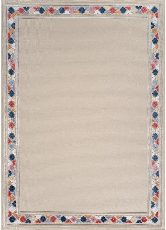 Beverly Rug Outdoor Rug 8x10 Modern Bordered Area Rugs for Indoor and Outdoor Patio Easy to Clean Non Shedding Living Room Porch Garden Washable Outside Carpet (8 x 10 Beige)-Ruum Studio Home