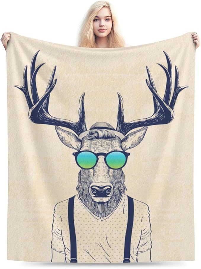 HGOD DESIGNS Deer Throw Blanket Deer Dressed up Like Cool Hipster Blanket Super Soft Flannel Throw Blanket Lightweight Plush Fuzzy Bed Blanket for Bedding Sofa and Travel 50"X60"-Ruum Studio Home