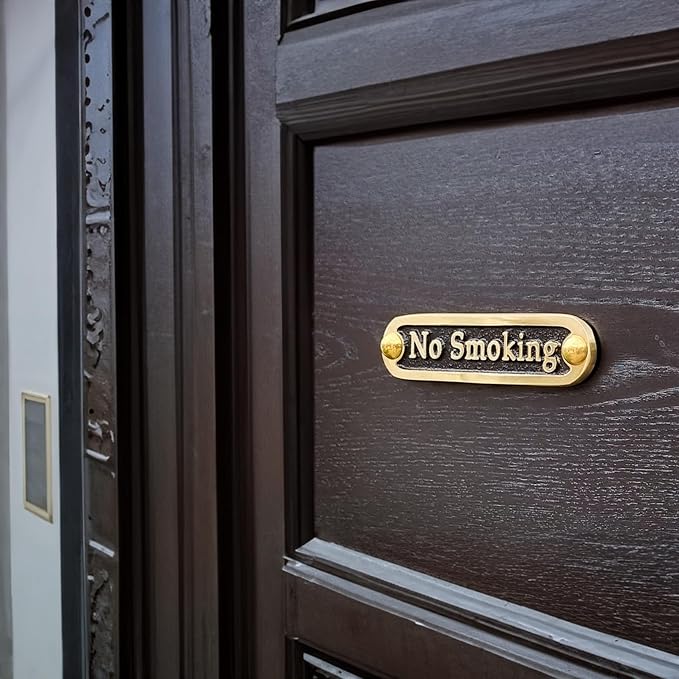 No Smoking Brass Door Sign. Traditional Style Home Décor Wall Plaque Handmade By The Metal Foundry UK.-Ruum Studio Home