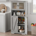 GarveeHome 54in Tall Bathroom Cabinet, Farmhouse Storage Cabinet with Glass Doors and Adjustable Shelves, Freestanding Kitchen Pantry Cabinets, Cupboard for Living Room, Dining Room, Gray-Ruum Studio Home