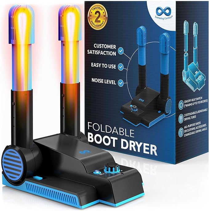 Foldable & Compact Boot Dryer & Boot Warmer with Timer, Fast 2-Hour Drying, Heavy-Duty Shoe Dryer for Work Boots, Sneakers, Gloves, Helmets & more – 2 Tube Design Everlasting Comfort-Ruum Studio Home