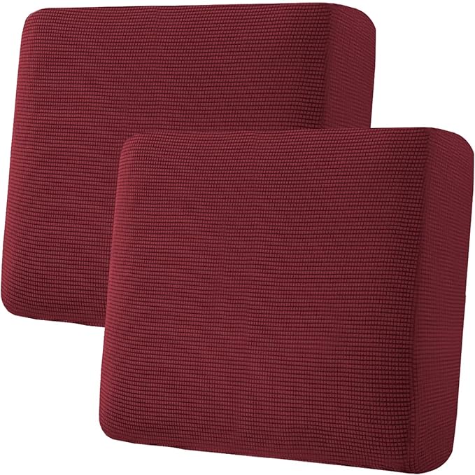 H.VERSAILTEX Super Stretch Individual Seat Cushion Covers Sofa Covers Couch Cushion Covers Slipcover Sets Thick Jacquard Textured Twill Fabric (2 Piece Large Sofa Cushion Covers, Burgundy Red)-Ruum Studio Home