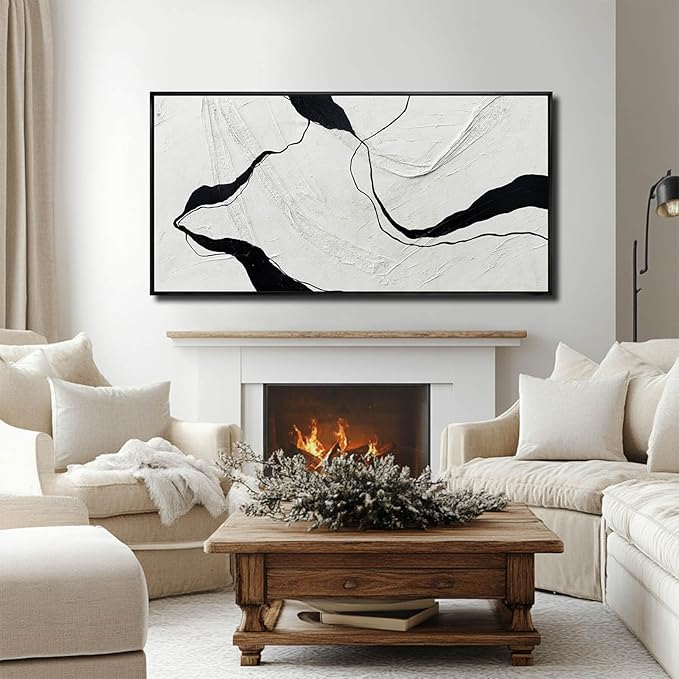 Large Framed Abstract Wall Art 29"x58" Black and White Contemporary Line Canvas Neutral Wall Decor for Modern Living Room Office Bedroom-Ruum Studio Home