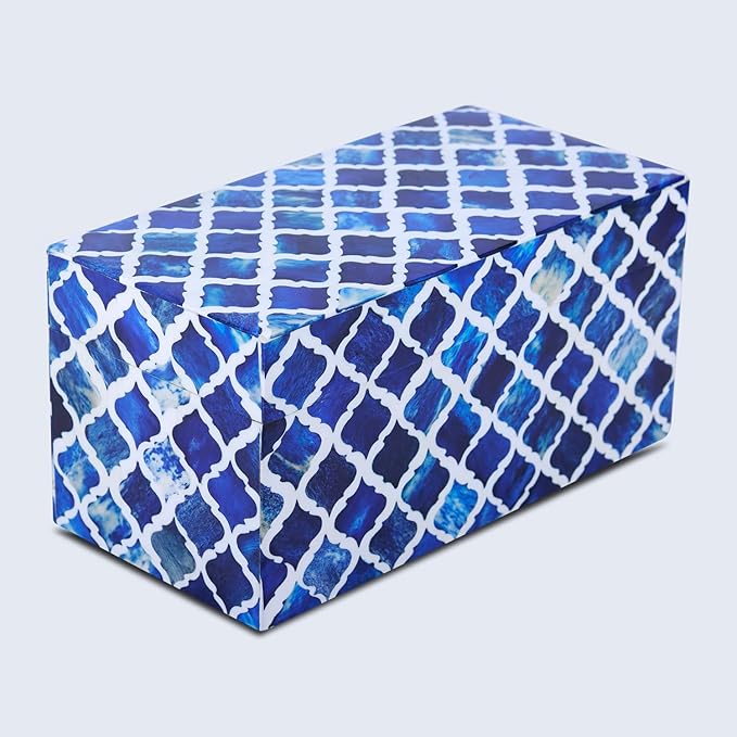 Handicrafts Home Handmade Moroccan Pattern Inspired Decorative Box - Large Storage Organizer for Neck Chains, Watches, Memory Keepsakes - Boho Style Treasure Box, Multipurpose Gift - Blue, 10x5x5-Ruum Studio Home