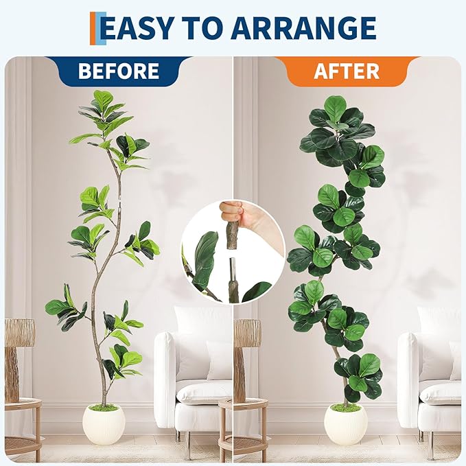 GarveeHome Fiddle Leaf Fig Artificial Tree with White Planter,7ft Faux Plants Indoor with Moss, Fake Rubber Tall Fake Floor Plant in Pot - Artificial Trees for Home Office Living Room Decor-Ruum Studio Home